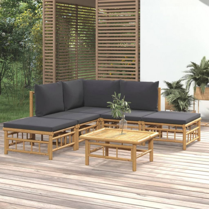 Set mobilier de gradina cu perne gri &icirc;nchis, 6 piese, bambus GartenMobel Dekor