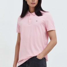 Tommy Jeans polo de bumbac culoarea roz, neted, DM0DM18312