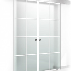 Usa culisanta Boss ® Duo model Residence alb, 60+60x215 cm, sticla mata securizata, glisanta in ambele directii