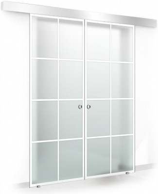 Usa culisanta Boss &amp;reg; Duo model Residence alb, 60+60x215 cm, sticla mata securizata, glisanta in ambele directii foto