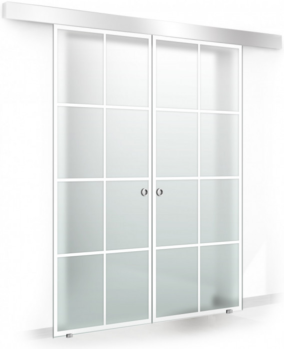Usa culisanta Boss &reg; Duo model Residence alb, 80+80x215 cm, sticla mata securizata, glisanta in ambele directii