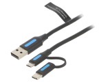Cablu USB 3 &icirc;n 1 - USB A, Micro USB, USB C, 1m, 3A