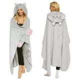 Patura Confortabila, cu Gluga si Maneci, Pisicuta, Flanel super moale si pufos, oferind un confort extraordinar, 150 cm lx 130 cm h