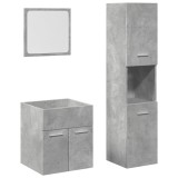 Cumpara ieftin Set mobilier de baie, 3 piese, gri beton, lemn compozit