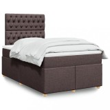 vidaXL Pat box spring cu saltea, maro &icirc;nchis, 120x200 cm, textil