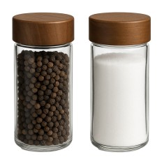 Set 2 recipiente din sticla Pufo pentru sare, piper sau condimente, 10 cm