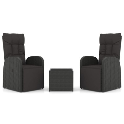 Set sezlonguri gradina, 3 piese, negru, poliratan&amp;amp;otel foto