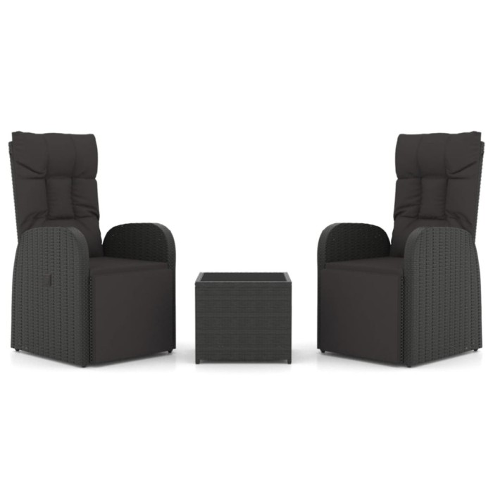 Set sezlonguri gradina, 3 piese, negru, poliratan&amp;otel