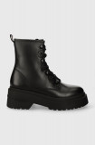 Tommy Jeans bocanci de piele TJW LACE UP BOOT CHUNKY femei, culoarea negru, cu platforma, EN0EN02404