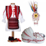 Set costum national fata, trusou botez landou si lumanare, decor popular,