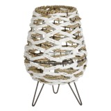 Felinar decorativ oval cu picioare metalice, impletit din sfoara naturala, bej si alb, 17x27cm, CMCLASS