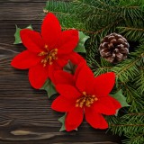 Floare Poinsettia de Craciun - stralucitoare, rosie - 13 x 13 cm - 2 buc pachet