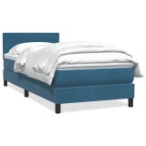 VidaXL Pat box spring cu saltea, albastru &icirc;nchis, 100x210 cm, catifea