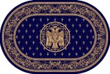 Cumpara ieftin Covor Oval Model Bisericesc Lotos 15077-810, Imprimeu cu Vultur Bicefal, Marime 80 x 150 cm, Albastru, Inaltime Fir 8 mm, Antialergic, Polipropilena,
