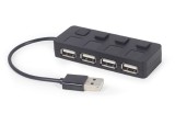 HUB extern GEMBIRD, porturi USB: USB 2.0 x 4, conectare prin USB, cu on/off, cablu 0.15 m, negru, &quot;UHB-CM-U3P4-01&quot; (timbru verde 0.8 lei) - 8716309124