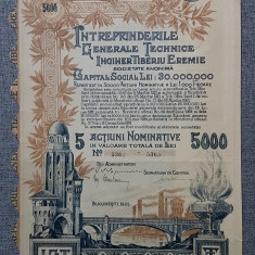 Actiune 1925 Intreprinderile tehnice Tiberiu Eremie / titlu de 5 actiuni