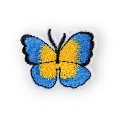 Aplicatie termoadeziva brodata, 36 x 40 mm, Fluture albastru si galben foto