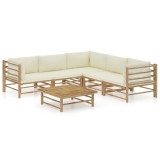 Gossi set mobilier de gradina cu perne alb crem, 6 piese, bambus