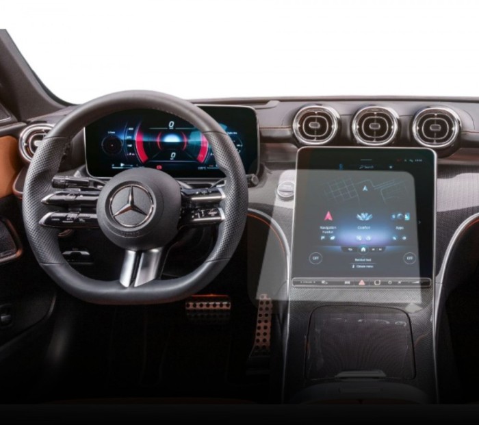 Folie protectie display navigatie si ceasuri de bord Duragon, din silicon, pentru Mercedes C-Class (W206) 2021+, mata, anti-amprenta, kit instalare