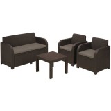 Set mobilier de gradina, polipropilena, Keter Georgia, imitatie ratan, maro, pentru foisor sau terasa, cu masuta patrata, 4 locuri, 2 fotolii, 1 canap