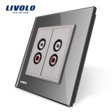 Cumpara ieftin Priza dubla audio Livolo gri cu rama din sticla pentru sistem audio