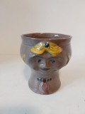 Vas ceramica / vaza flori, masca ghiveci, cu fata de femeie, lucata si pictata manual, Mid Century vintage