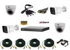 Sistem supraveghere video mixt cu 4 camere 2 camere 2MP AHD IR30m si 2 camere 1MP IR20m, DVR DAHUA 4 canale, accesorii, live internet foto