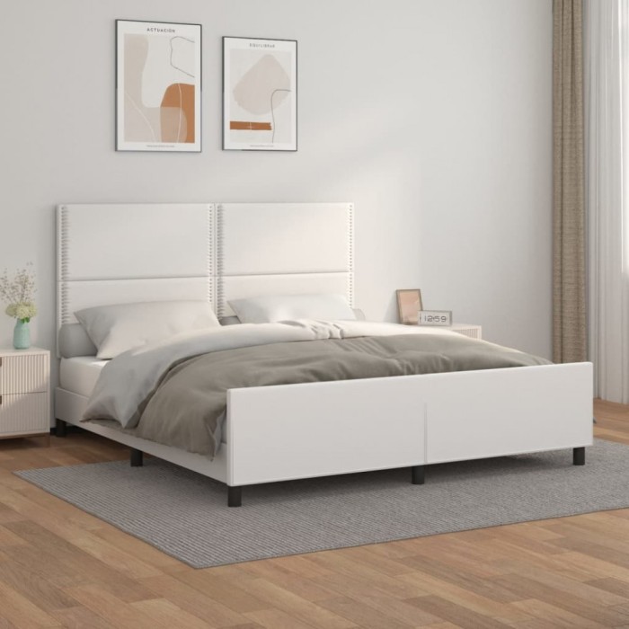 vidaXL Cadru de pat cu tăblie, alb, 160x200 cm, piele ecologică 3125519