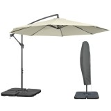 Outsunny Umbrelă Suspendată cu Bază &icirc;n Cruce, Greutăţi, Manivelă și Protecţie UV, &Oslash;3x2.5 m, Bej | Aosom Romania