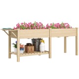 Outsunny Strat &Icirc;nălțat de Grădină cu Masă Laterală, Raft Inferior și Orificii de Drenaj, 207x59x78 cm, Lemn Natural | Aosom Romania