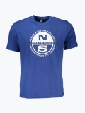 Tricou barbati cu imprimeu cu logo si decolteu la baza gatului albastru, S