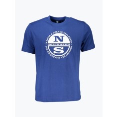 Tricou barbati cu imprimeu cu logo si decolteu la baza gatului albastru, S