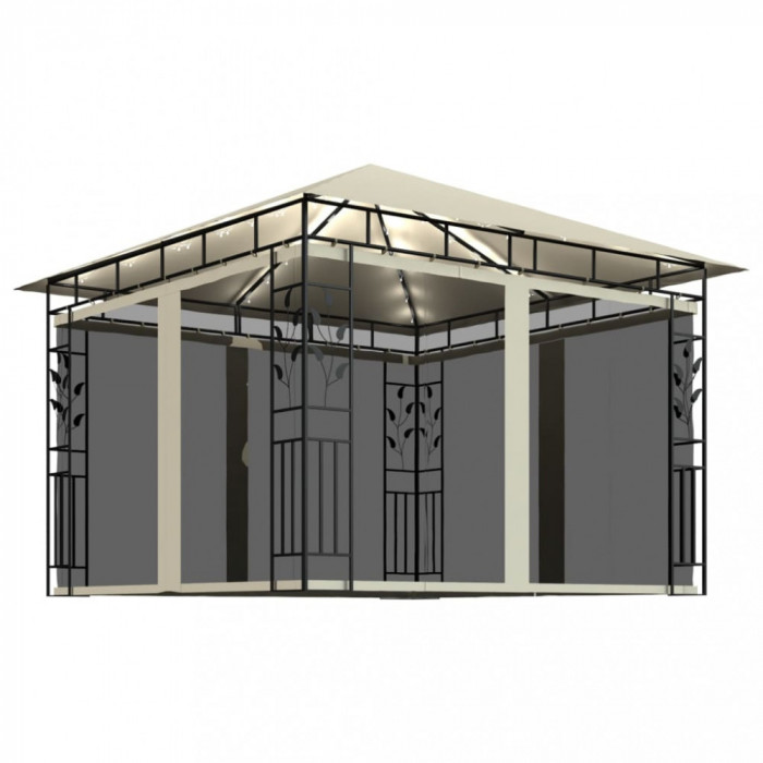 Pavilion cu plasa anti-tantari si lumini LED, crem, 3x3x2,73m GartenMobel Dekor