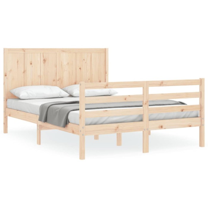 Cadru de pat cu tablie, king size, lemn masiv