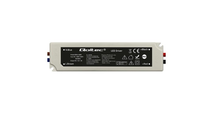 Driver LED Qoltec IP67 60W | 12V | 5A | Impermeabil | Alb