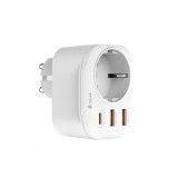 Incarcator Retea DEVIA WW09-F-PD, 20W, 3A, 2 x USB-A - 1 x USB-C - 1 x Schuko, Alb