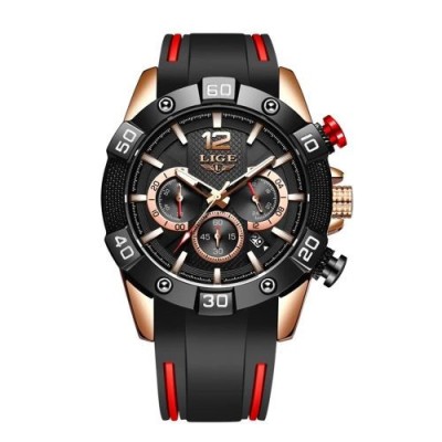 Ceas barbati Lige Elegant Quartz Analog Silicon Cronometru Data Cronograf foto