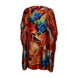 Rochie tip poncho T dama , Dacali, portocaliu/albastru, one size