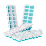 Set 4 forme cu capac pentru cuburi de gheata, 25.1 x 9.9 x 3 cm, silicon, polipropilena, alb, albastru