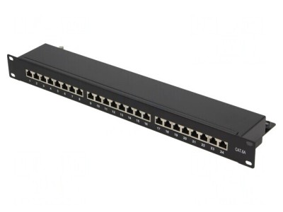 Patch Panel RJ45 Cat 6a 24 Porturi Negru 19&amp;quot; RACK foto