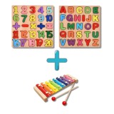 Cumpara ieftin Pachet educativ din lemn pentru copii , tablite educative si xilofon