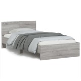 VidaXL Cadru de pat cu tăblie și lumini LED, gri sonoma, 100x200 cm
