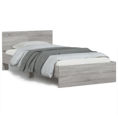 vidaXL Cadru de pat cu tăblie și lumini LED, gri sonoma, 100x200 cm 838804 foto