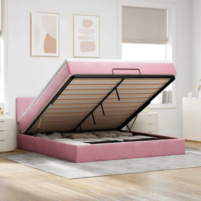 vidaXL Cadru de pat otoman cu saltea roz 160x200cm catifea 3311716 foto