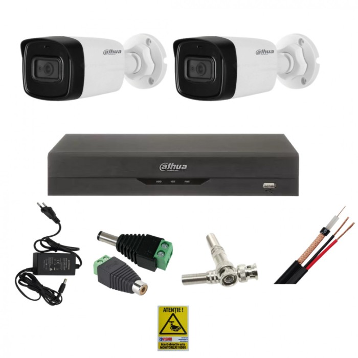 Sistem supraveghere profesional 2 camere 8MP 4K ultra hd, IR80m, microfon incorporat SafetyGuard Surveillance