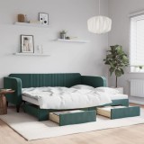 Cumpara ieftin Pat de zi cu extensie și sertare verde &icirc;nchis 100x200cm catifea