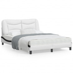 vidaXL Cadru de pat cu LED, alb și negru, 140x200 cm, piele ecologică