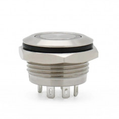 Buton push metalic cu LED RGB, auto-reset, 220v 22mm foto