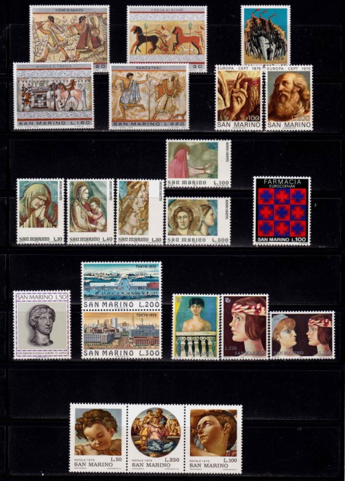 ✅(S14) San Marino 1975 an intreg , Mi. 1083-1104 , 9 serii , cota 10 &euro; , MNH
