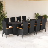 Cumpara ieftin Set mobilier de exterior cu perne, 11 piese, negru, poliratan